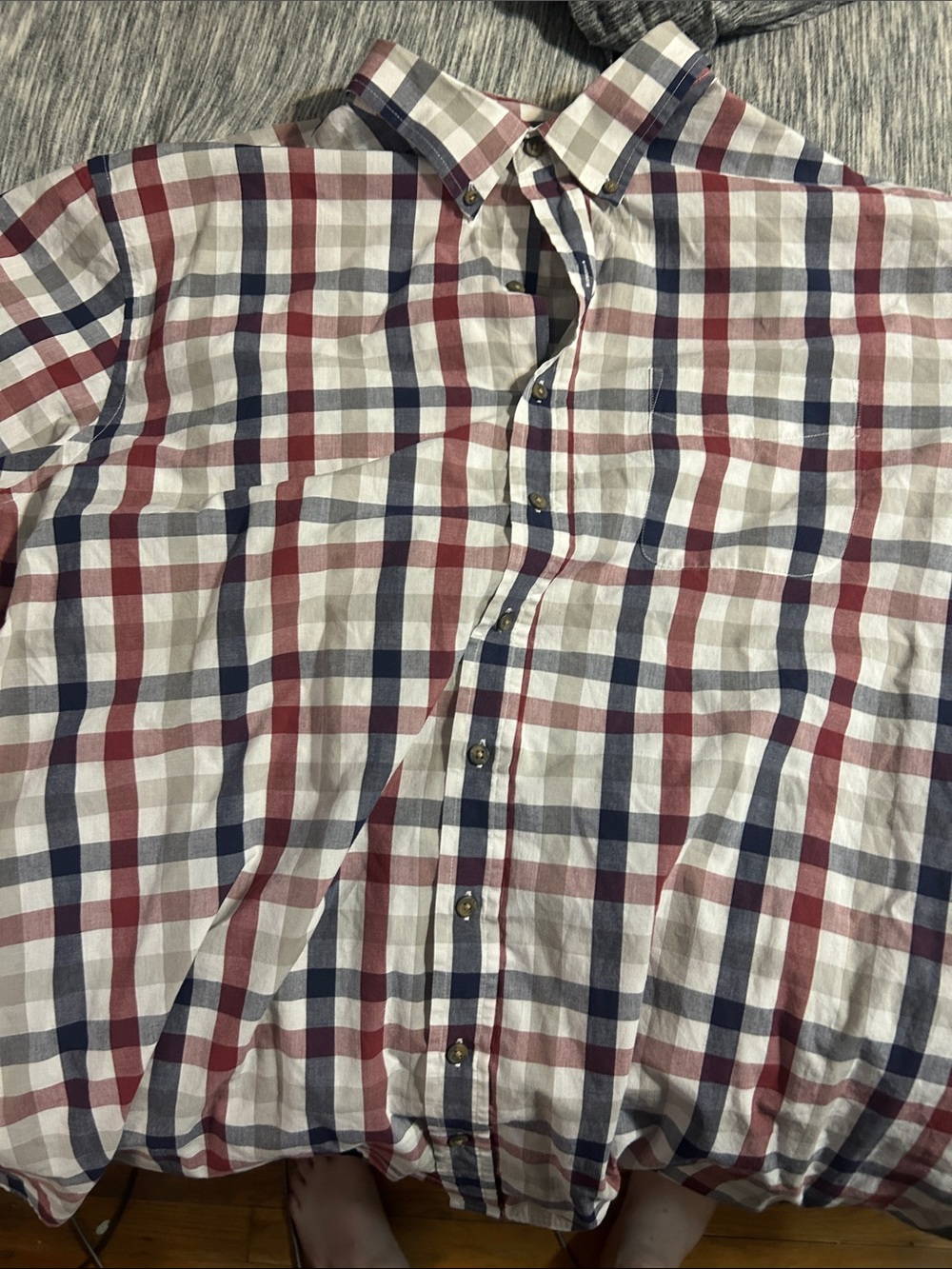 Harbor Bay Men's Red, Navy & Gray Plaid Button-Down Shirt